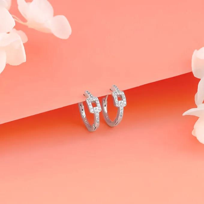 Silver Sparkling Loop Huggies Earrings