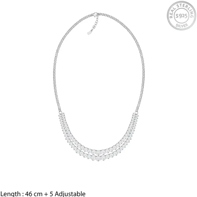 Silver Sparkling Solitaire Layered Necklace