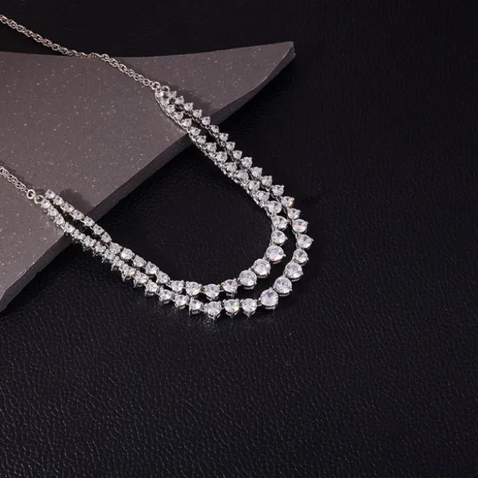 Silver Sparkling Solitaire Layered Necklace