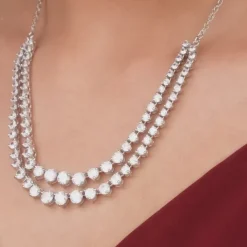 Silver Sparkling Solitaire Layered Necklace