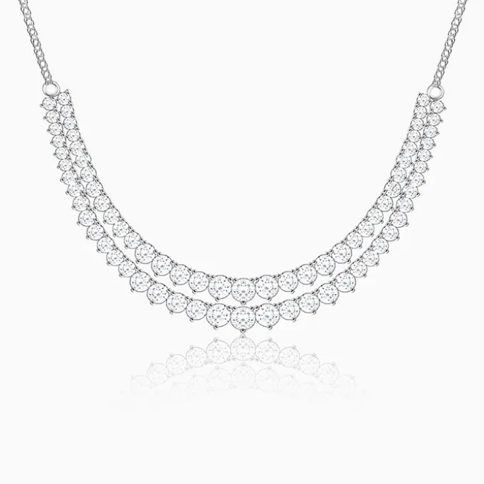 Silver Sparkling Solitaire Layered Necklace
