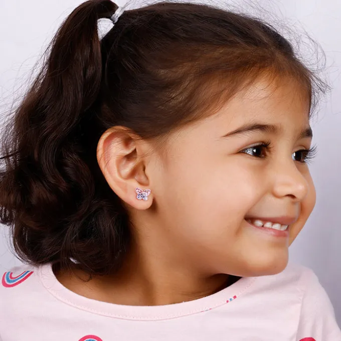 Silver Sparkly Butterfly Kids Earrings (4-12 yrs)