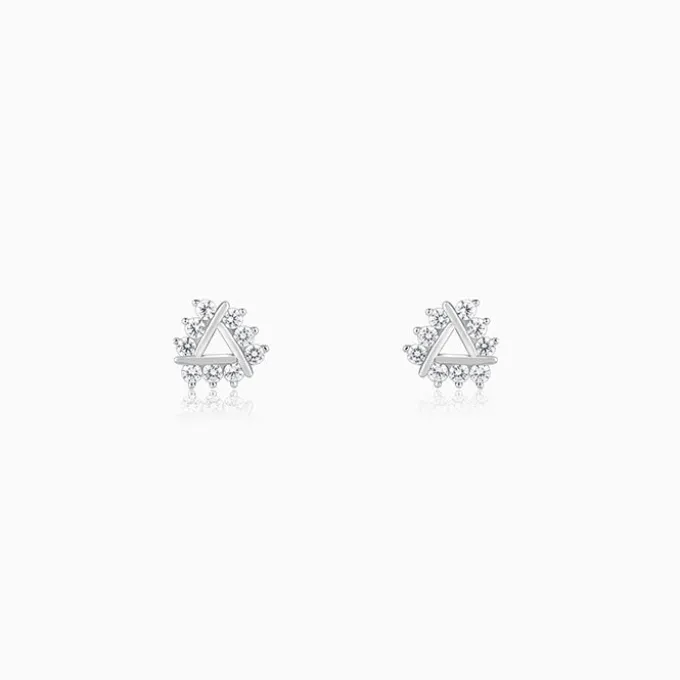 Silver Sparkly Triangle Earrings