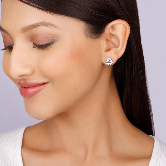 Silver Sparkly Triangle Earrings