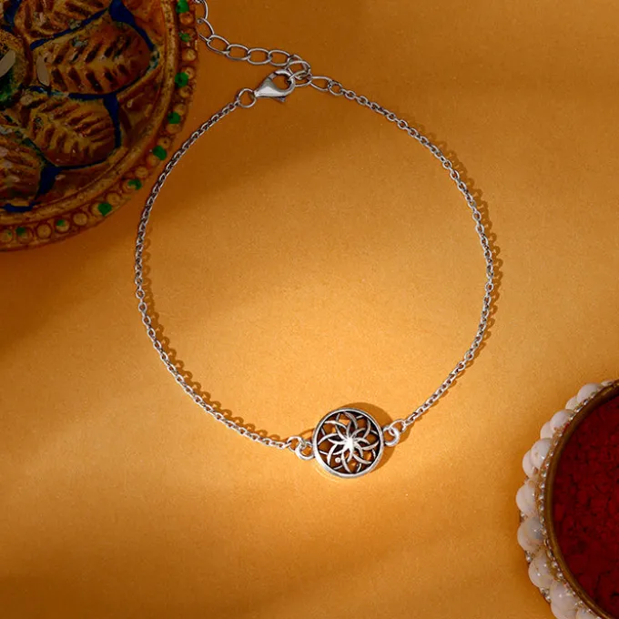 Silver Sphere Floral Bracelet Rakhi