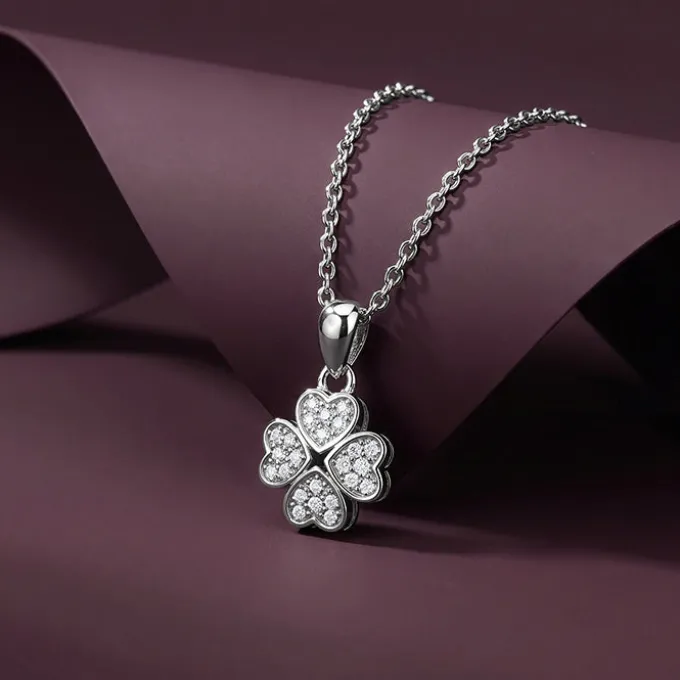 Silver Starlit Floral Pendant with Link Chain