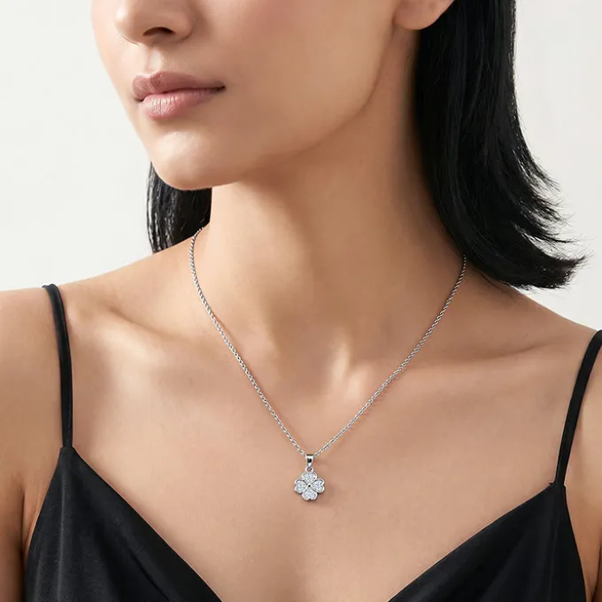 Silver Starlit Floral Pendant with Link Chain