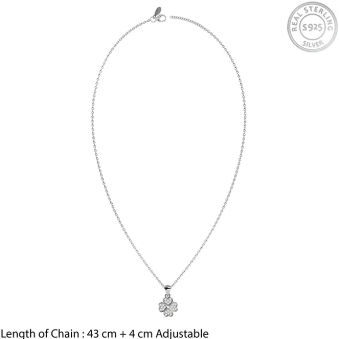 Silver Starlit Floral Pendant with Link Chain