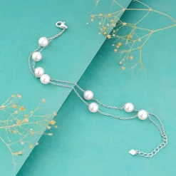 Silver String of Pearls Layered Bracelet