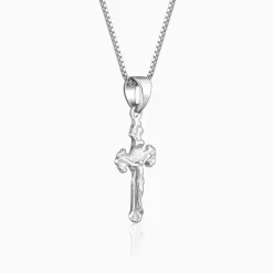 Silver Striped Cross Pendant with Box Chain For Him