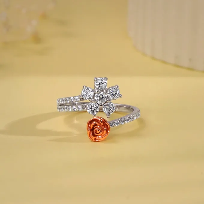 Silver Studded Rose Ring