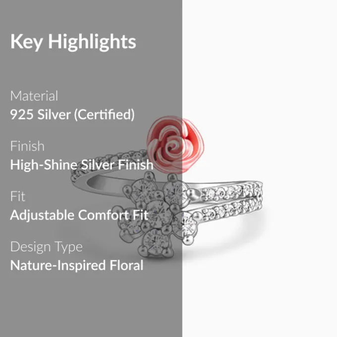 Silver Studded Rose Ring
