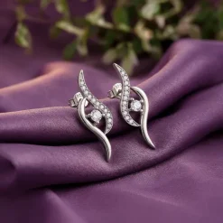 Silver Studded Wave Earrings