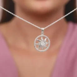 Silver Sun Flares Pendant With Link Chain