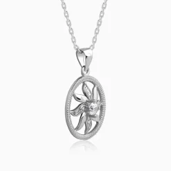 Silver Sun Flares Pendant With Link Chain