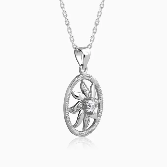 Silver Sun Flares Pendant With Link Chain