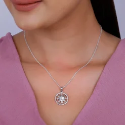 Silver Sun Flares Pendant With Link Chain