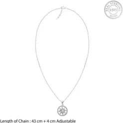 Silver Sun Flares Pendant With Link Chain