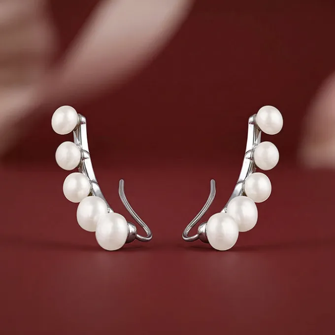 Silver Susan Pearl Climber Earrings
