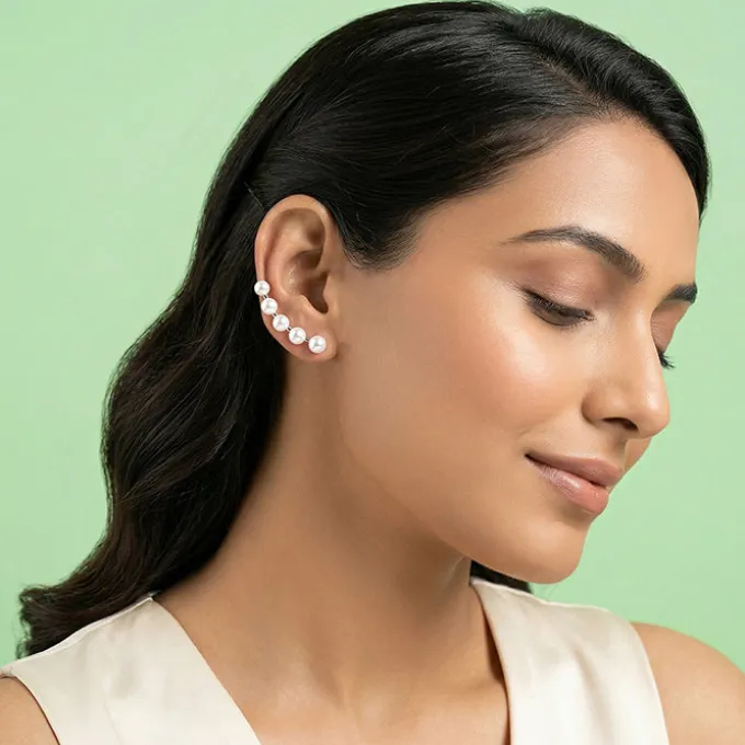 Silver Susan Pearl Climber Earrings