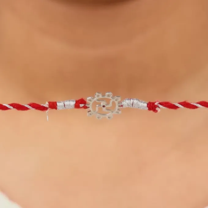 Silver Swastik Bloom Rakhi