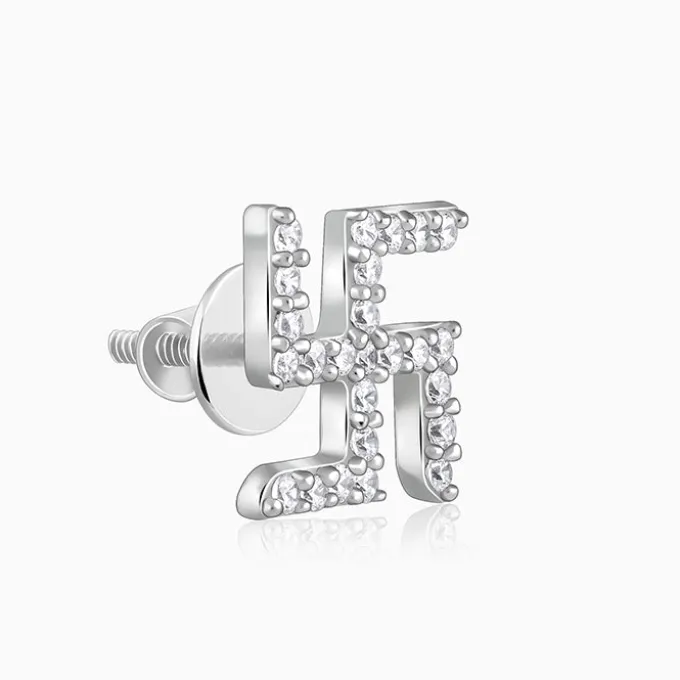 Silver Swastik Shine Stud For Him
