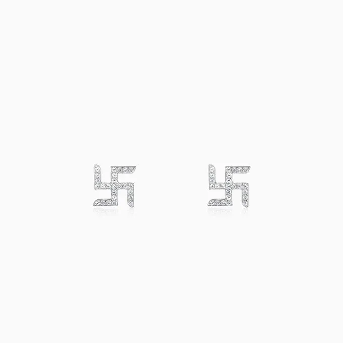 Silver Swastik Shine Stud For Him