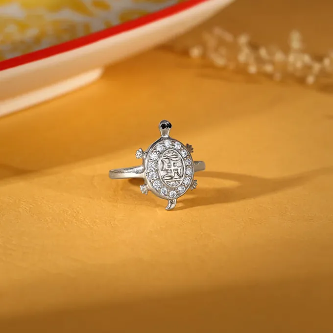 Silver Swastik Tortoise Ring