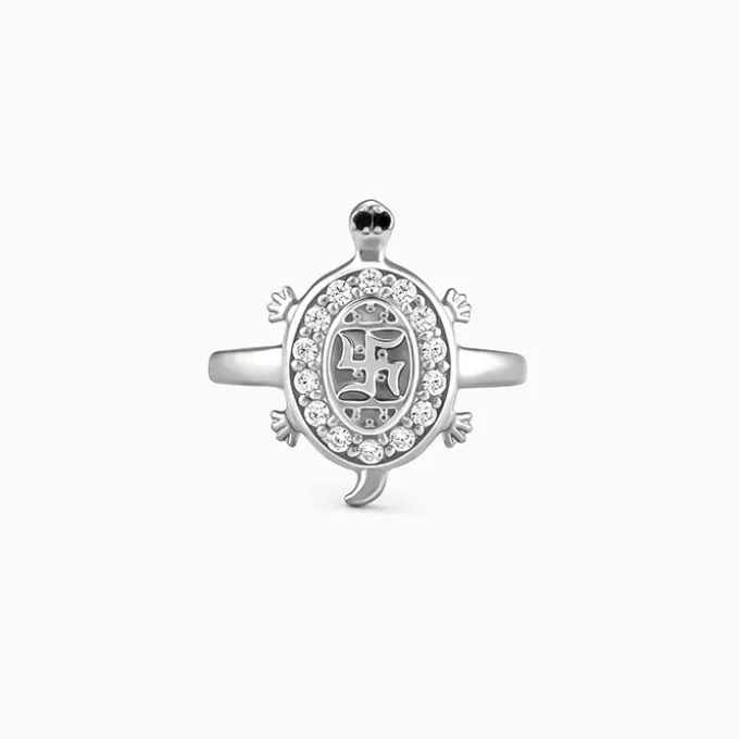 Silver Swastik Tortoise Ring