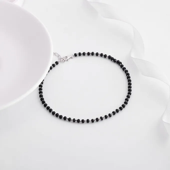 Silver Swaying Shadows Black Beads Anklet