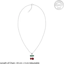 Silver Sweet Cherry Pendant With Link Chain