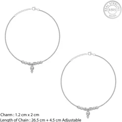 Silver Textured Bead Drop Anklet