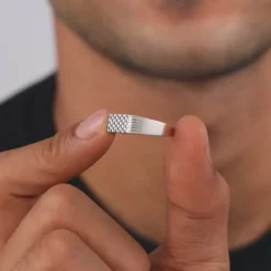 Silver Textured Edge Ring For Him