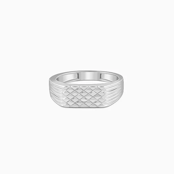 Silver Textured Edge Ring For Him