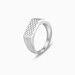 Silver Textured Edge Ring For Him