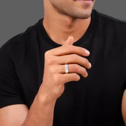 Silver Textured Edge Ring For Him