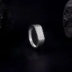 Silver Textured Edge Ring For Him