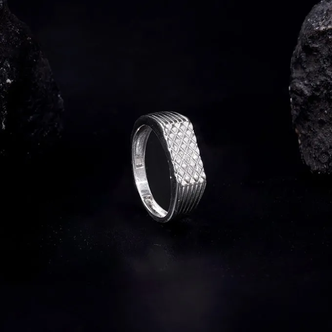 Silver Textured Edge Ring For Him