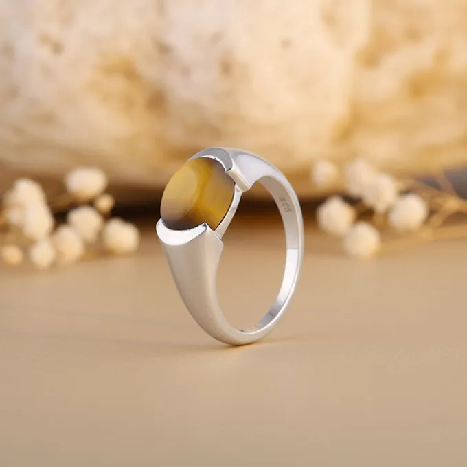 Silver Tiger Eye Men Ring For Him