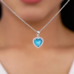 Silver Titanic Heart Of The Ocean Pendant With Link Chain