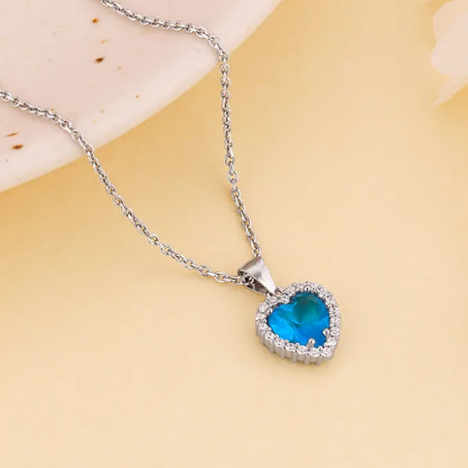 Silver Titanic Heart Of The Ocean Pendant With Link Chain
