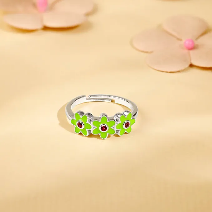 Silver Triple Bloom Kids Ring