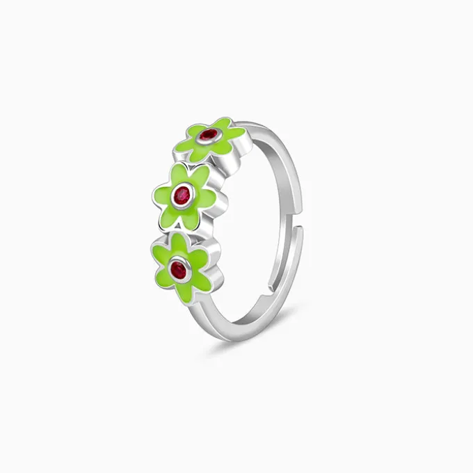 Silver Triple Bloom Kids Ring