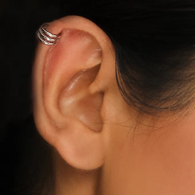 Silver Triple Clip On Hoop Earrings