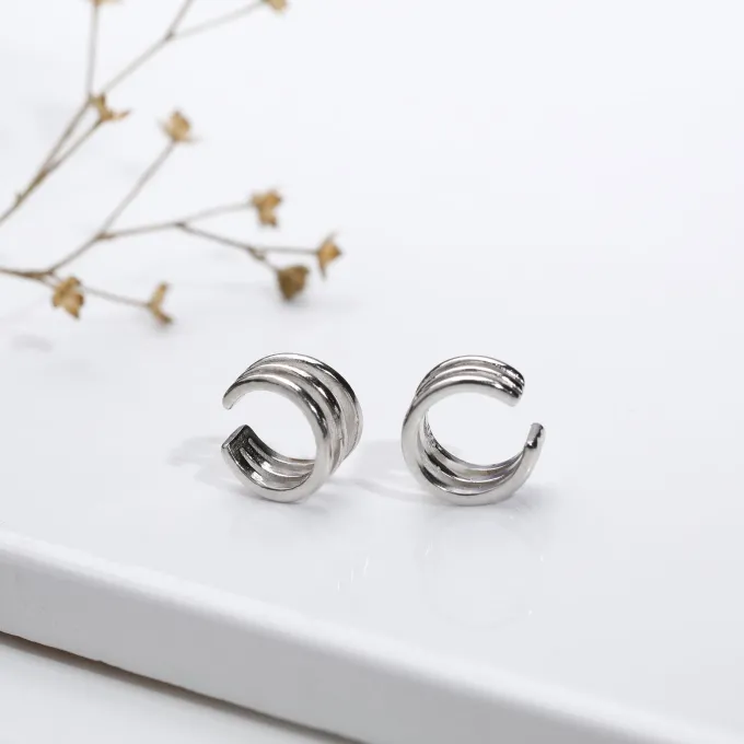 Silver Triple Clip On Hoop Earrings
