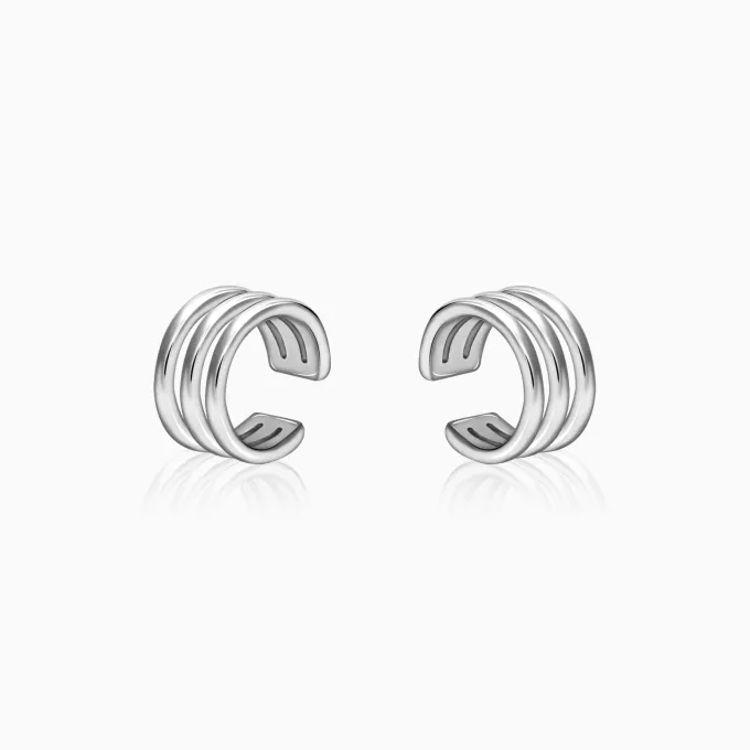 Silver Triple Clip On Hoop Earrings