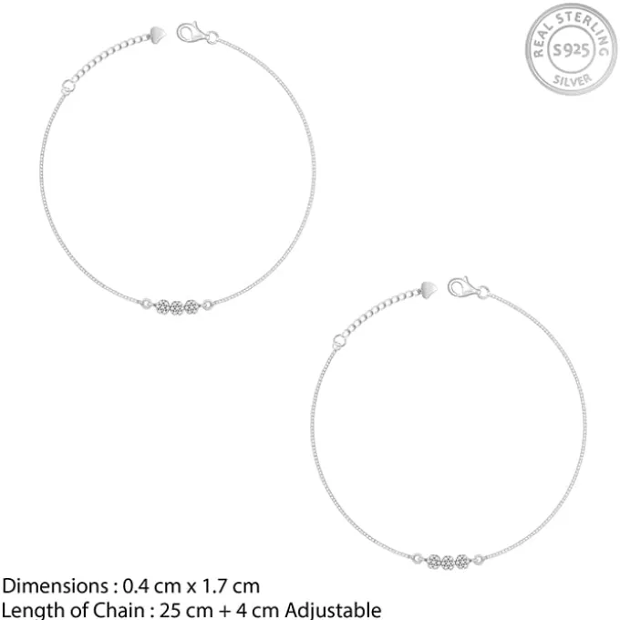 Silver Triple Flora Anklet