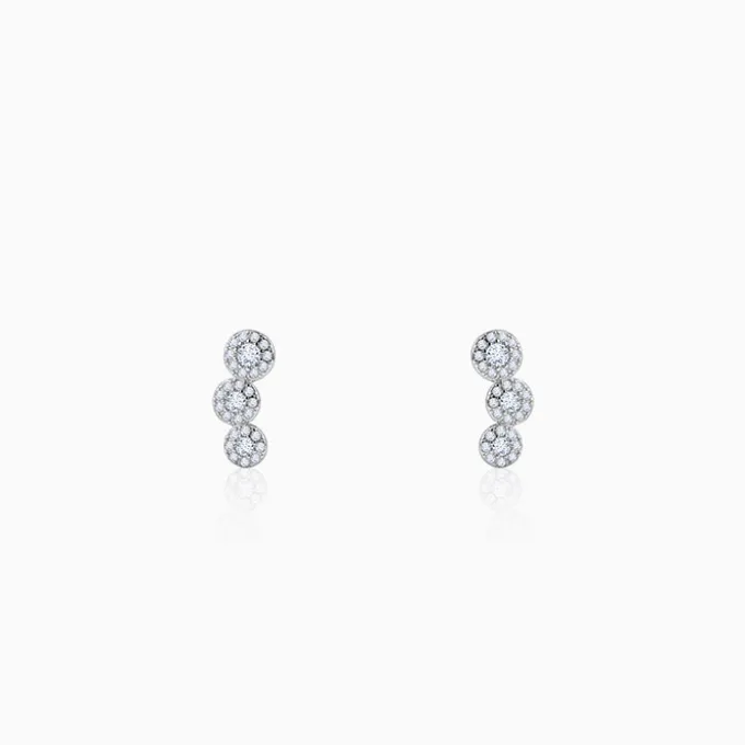 Silver Triple Orb Pave Earrings