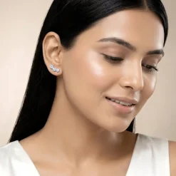 Silver Triple Orb Pave Earrings