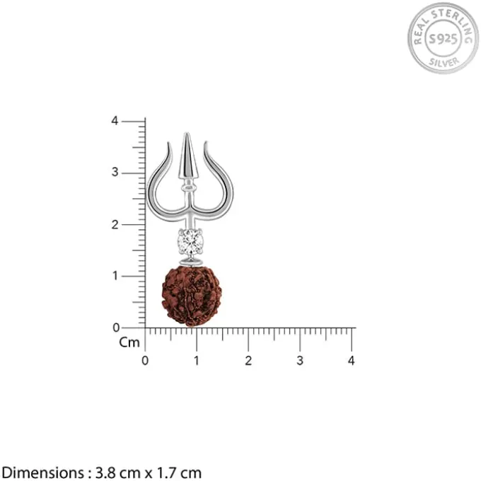 Silver Trishul And Rudraksha Pendant With Box Chain for Him
